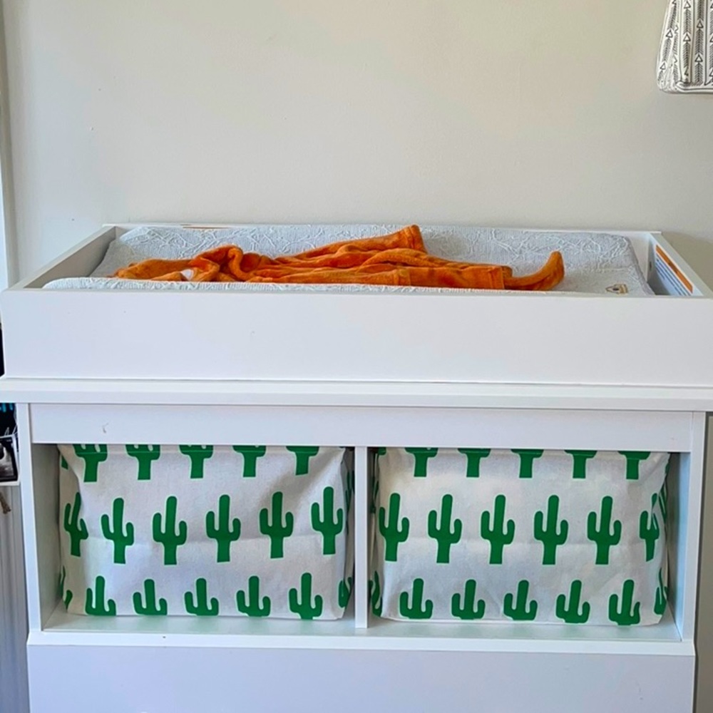 Folding cactus storage baskets with faux leather hands